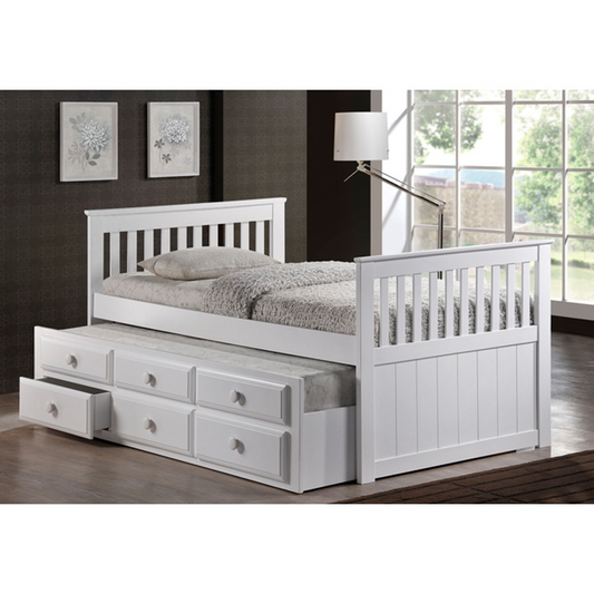 BONNIE- WHITE Twin Platform Bed w/ Trundle & Drawers (Fully