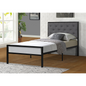 THEO- Twin Metal Platform Bed w/ Gray Linen Headboard