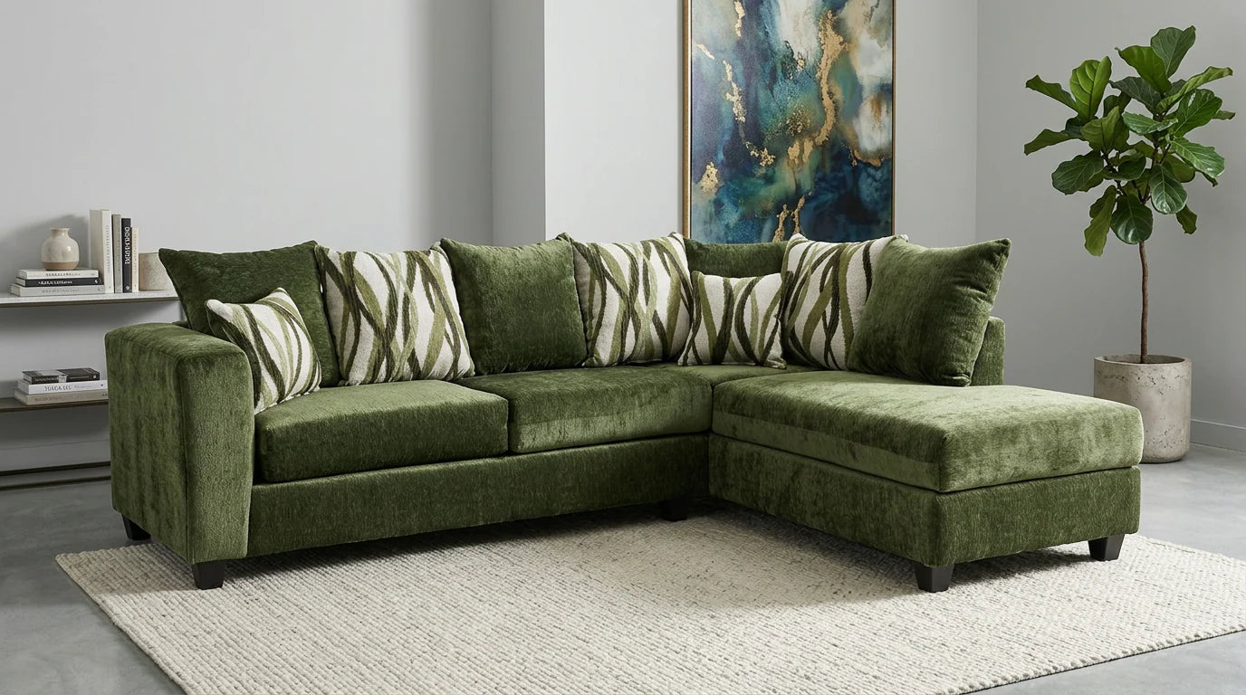 Cactus 2-Piece Sectional Sofa – Moss Green