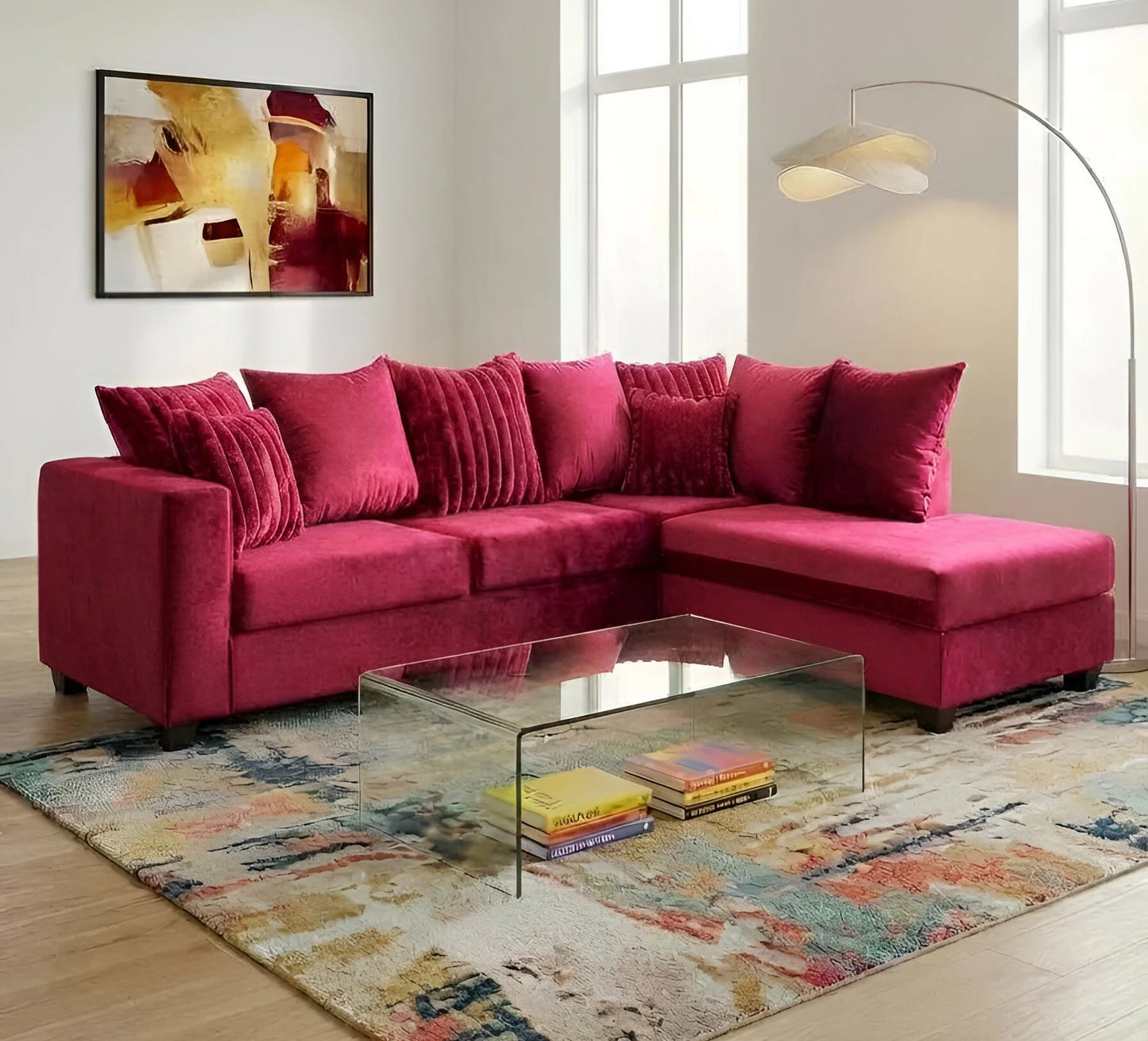 Kora Sectional Sofa – Pink / Fuchsia Fabric