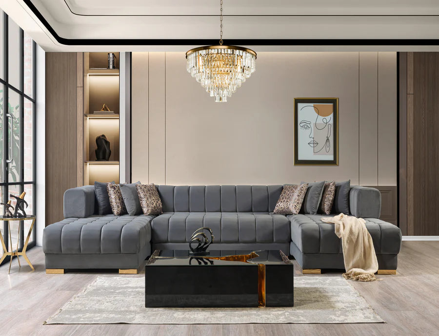 Chaise longue seccional de terciopelo Ariana