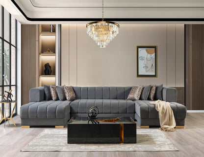Chaise longue seccional de terciopelo Ariana