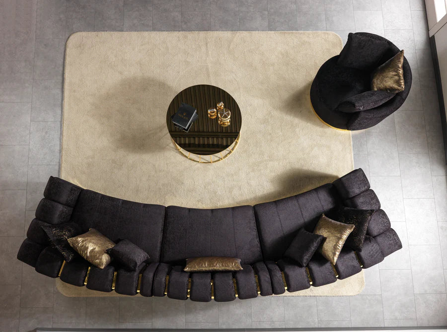 Michelle Black Velvet 3-Piece Curved Sectional