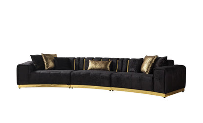Michelle Black Velvet 3-Piece Curved Sectional