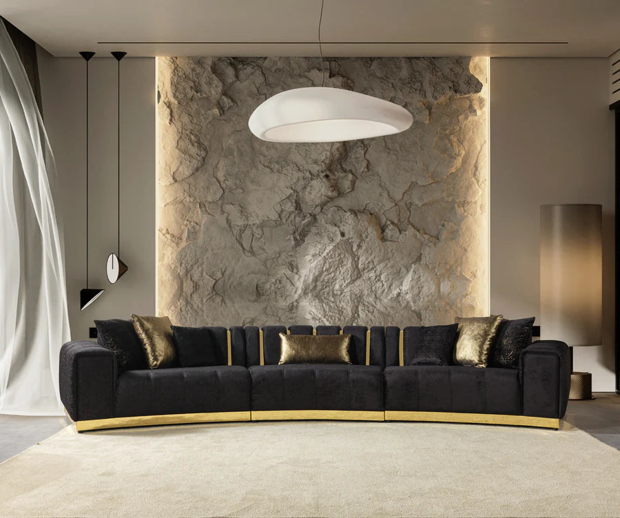 Michelle Black Velvet 3-Piece Curved Sectional