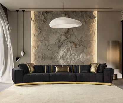 Michelle Black Velvet 3-Piece Curved Sectional
