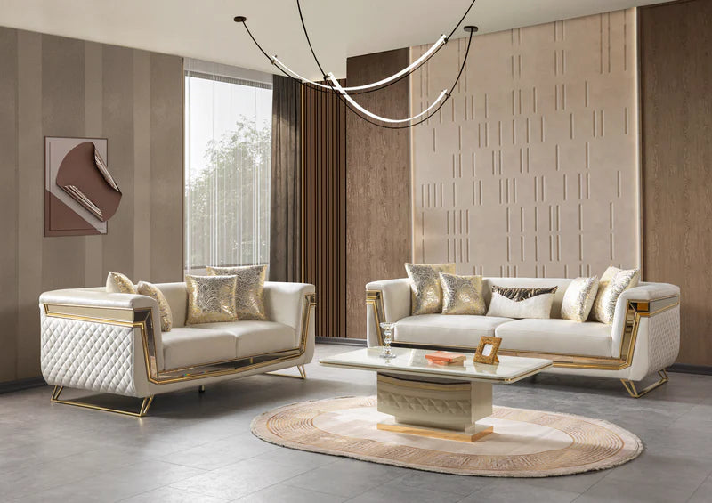 Anica Ivory Velvet Sofa & Loveseat