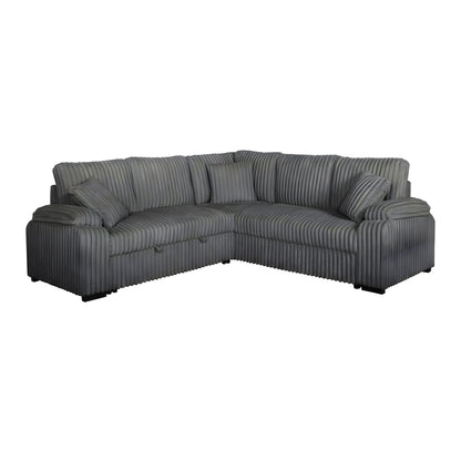 Neeha Corduroy Sleeper Sectional Sofa with Pillows – L-Shape Modern Couch