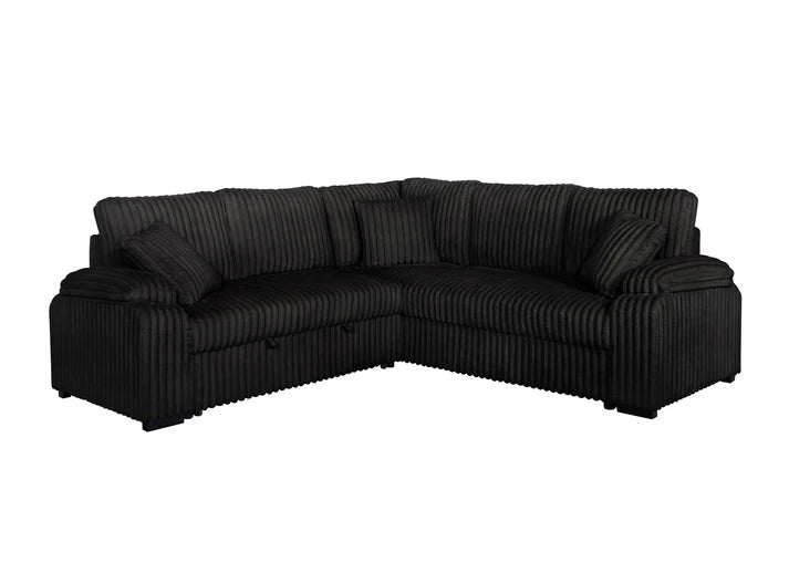 Neeha Corduroy Sleeper Sectional Sofa with Pillows – L-Shape Modern Couch