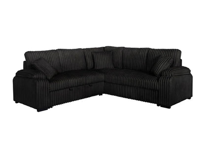 Neeha Corduroy Sleeper Sectional Sofa with Pillows – L-Shape Modern Couch