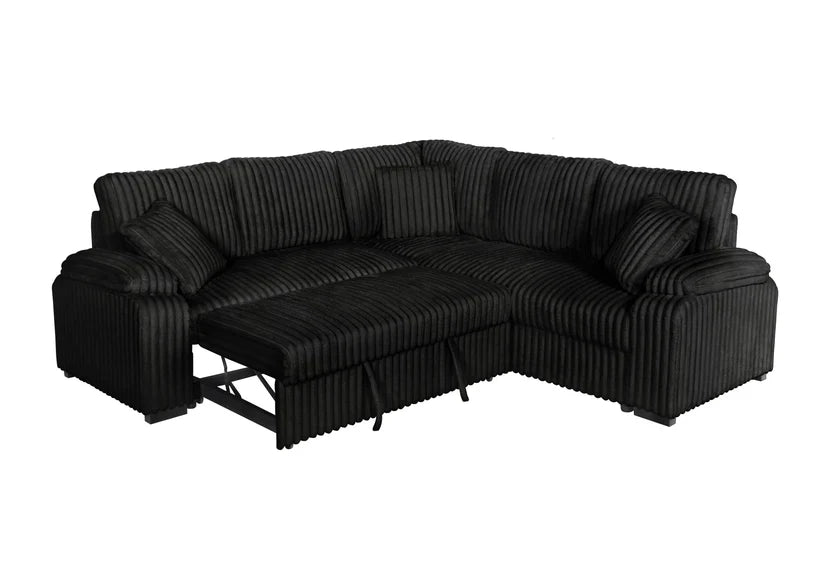 Neeha Corduroy Sleeper Sectional Sofa with Pillows – L-Shape Modern Couch