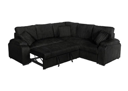 Neeha Corduroy Sleeper Sectional Sofa with Pillows – L-Shape Modern Couch
