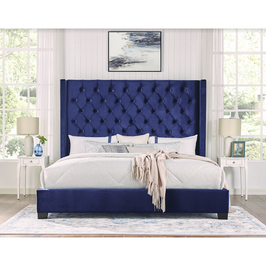 Velour Luxe Queen Bed in Sapphire Blue