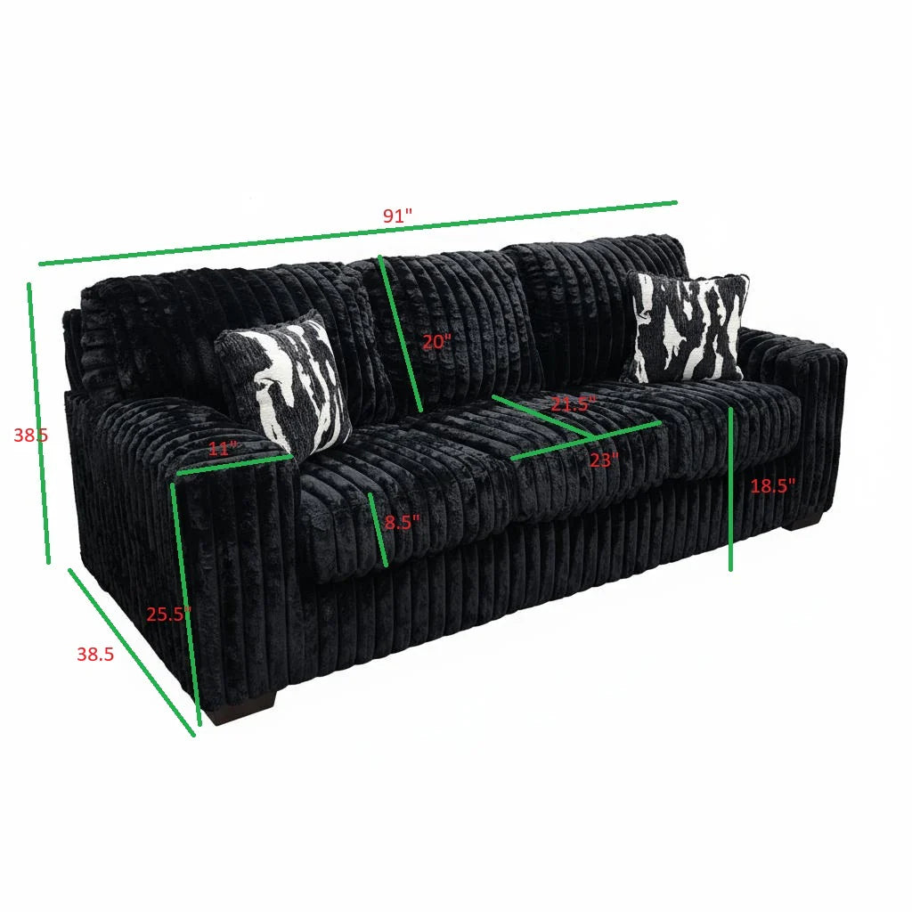Maverick Corduroy Sofa & Loveseat Set | Black