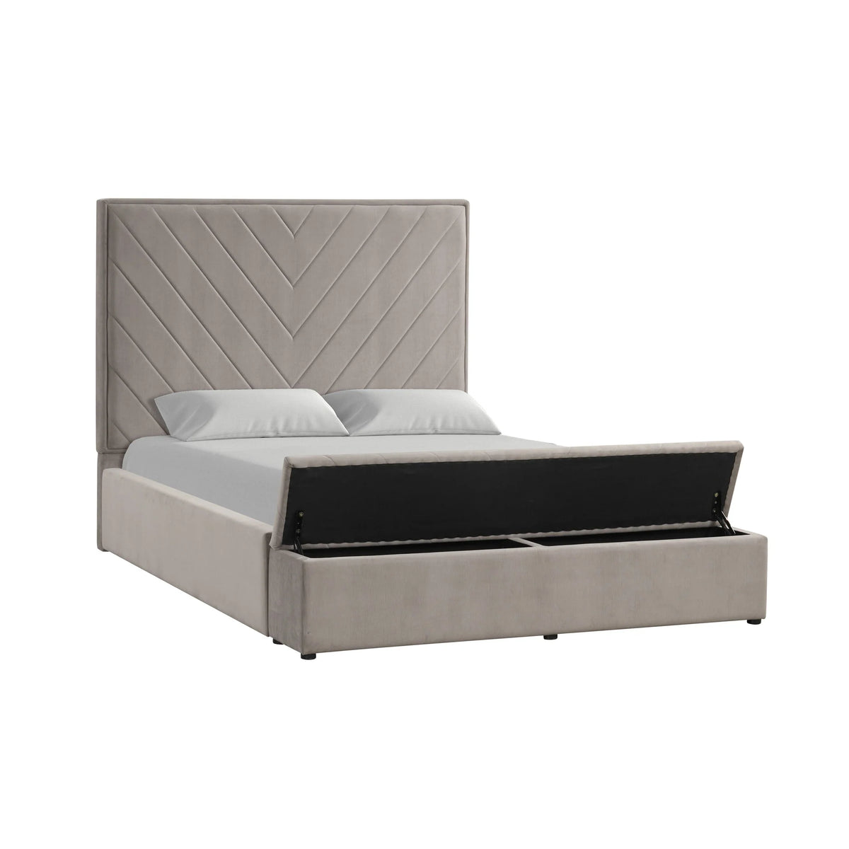 Mio Velvet Storage Bed | Gray | Queen