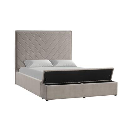 Mio Velvet Storage Bed | Gray | Queen