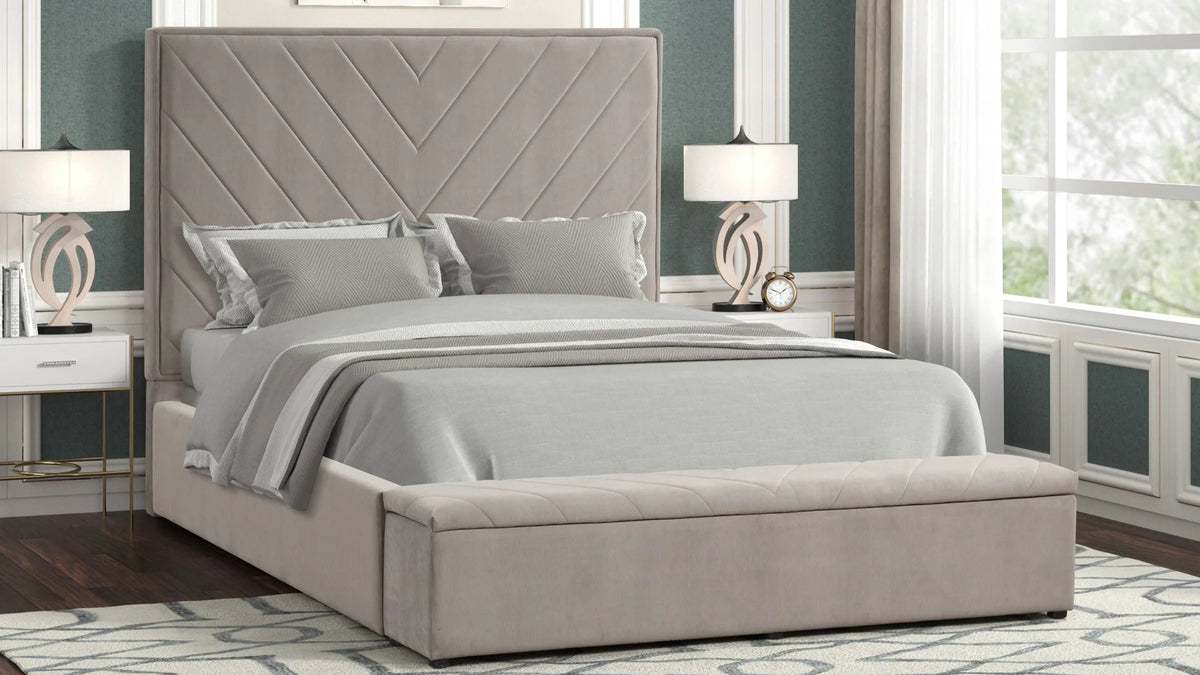 Mio Velvet Storage Bed | Gray | Queen