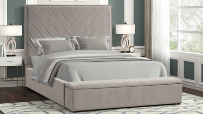 Mio Velvet Storage Bed | Gray | Queen