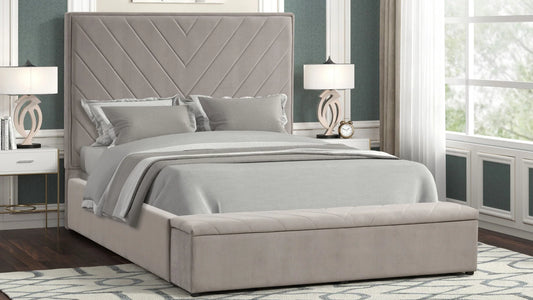 Mio Velvet Storage Bed | Gray | Queen
