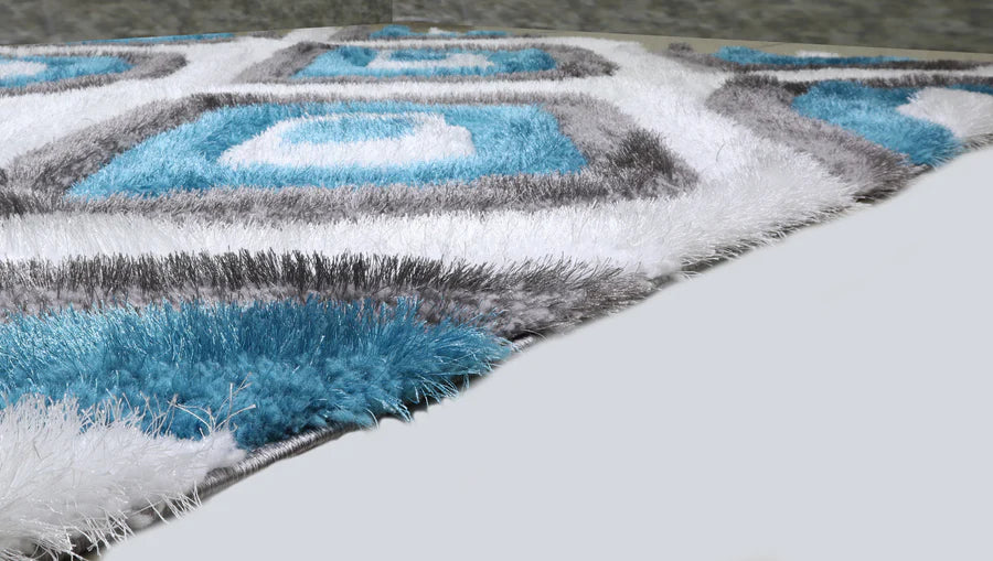 3D Shaggy GRAY-TURQOUISE Area Rug