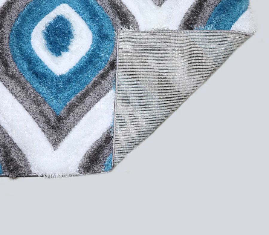3D Shaggy GRAY-TURQOUISE Area Rug