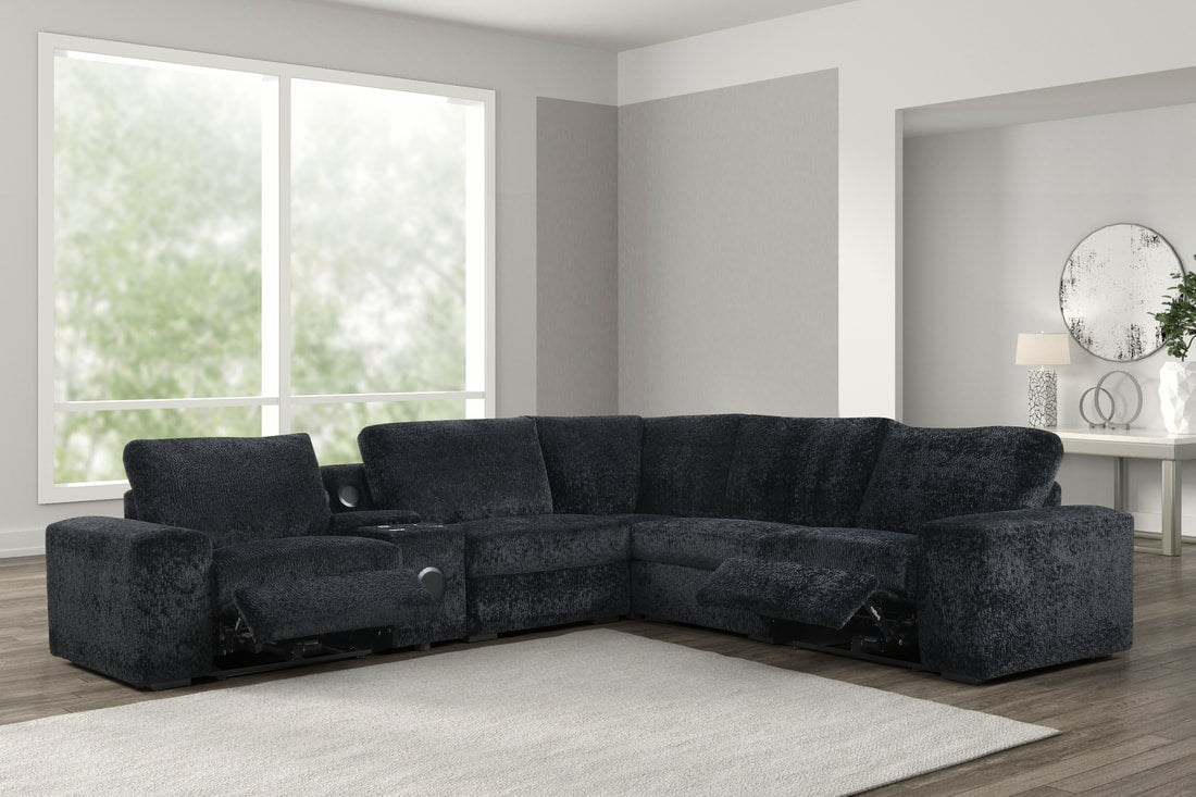 Amelia Black Power Reclining Sectional (w/ Bluetooth Speakers)