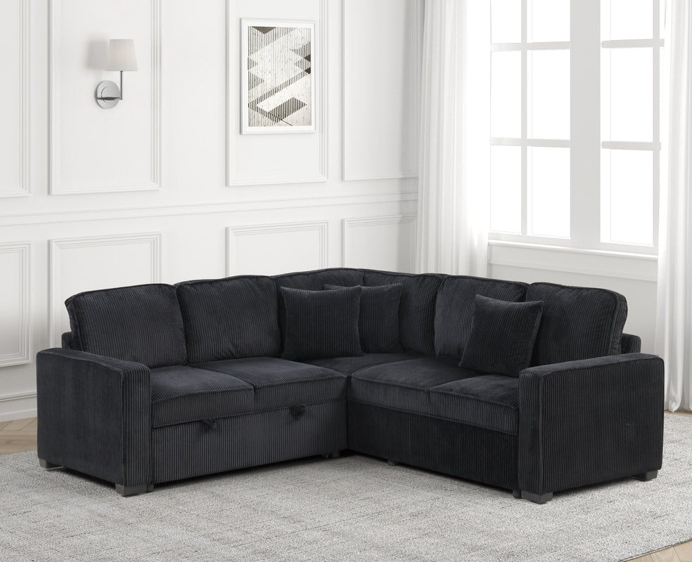 Ariel Black Sectional With Pull-Out Bed