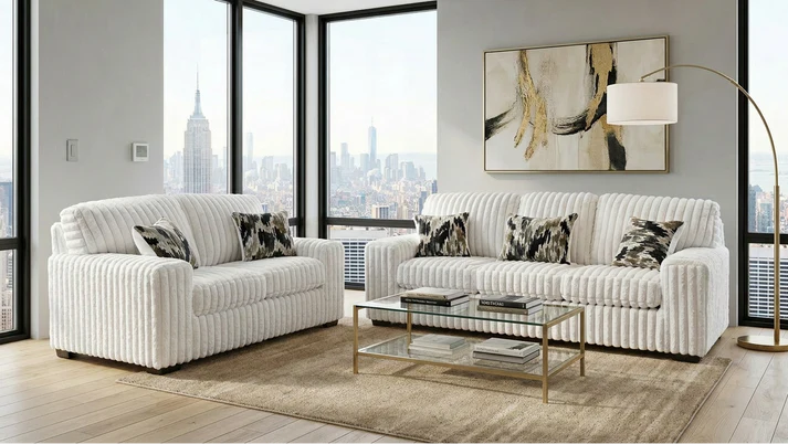 Maverick Collection — Ivory Corduroy Sofa & Loveseat