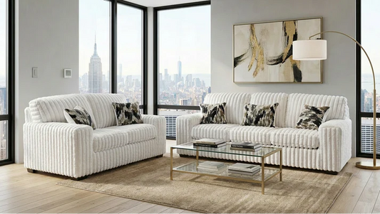 Maverick Collection — Ivory Corduroy Sofa & Loveseat