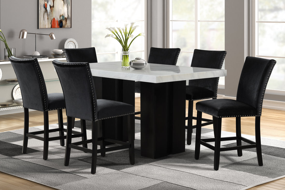 Sterling 7-Piece Faux Marble Counter-Height Dining Set | Black Velvet