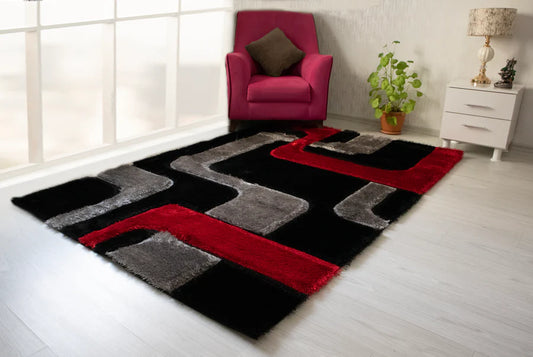 3D Shaggy RED-BLACK Area Rug