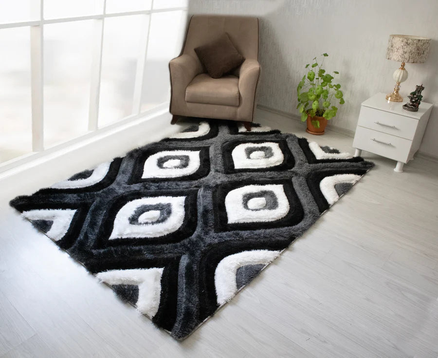 3D Shaggy GRAY-BLACK Area Rug