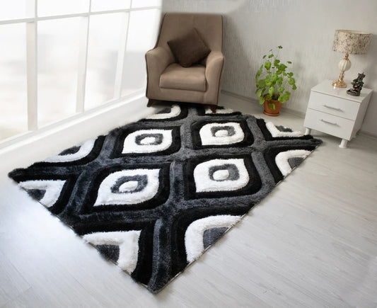 3D Shaggy GRAY-BLACK Area Rug