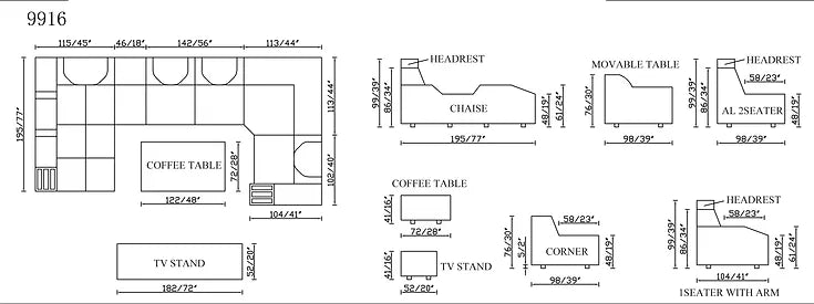 MI-9916 Matrix Sectional with Coffee table and TV Stand