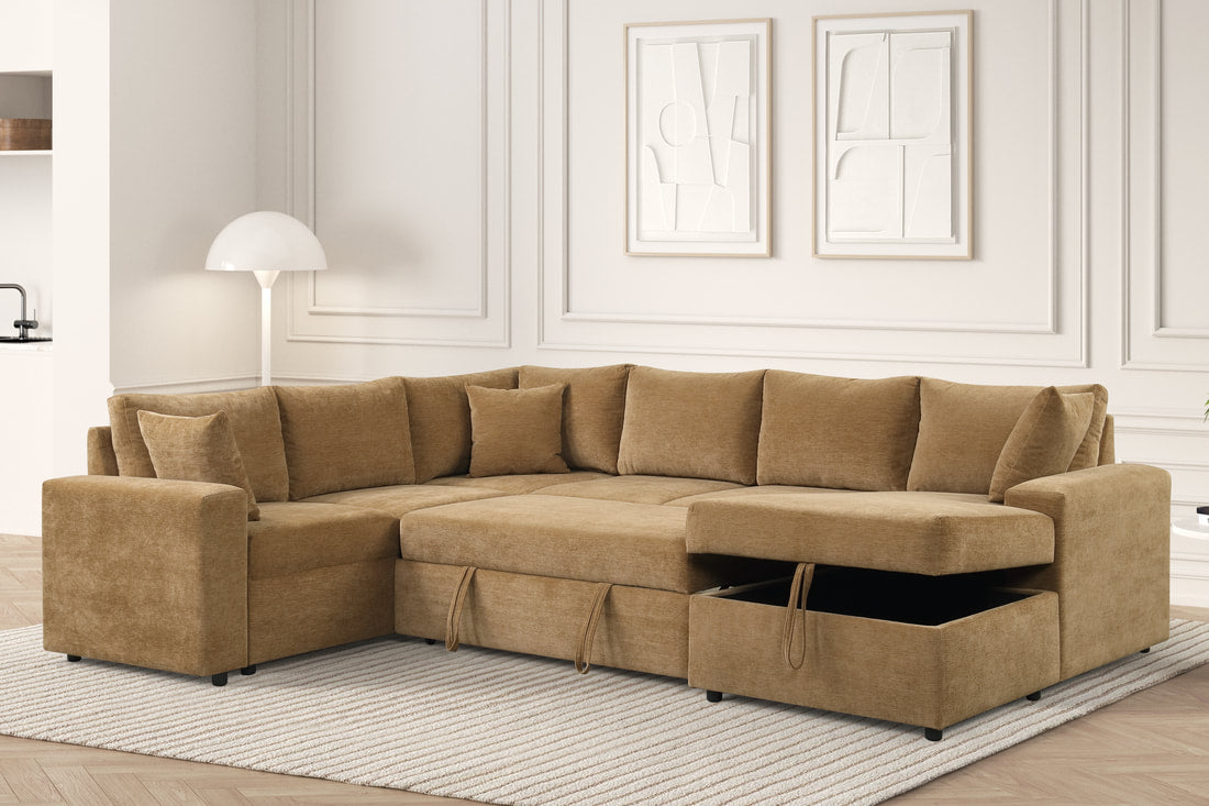 Forever2 Caramel Latte Sleeper Sectional with Storage Chaise
