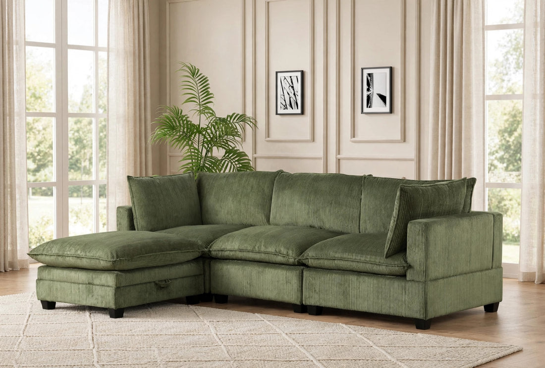 Alder Thin Corduroy Modular Sectional | Olive Green