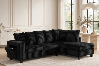 Marlow Reversible Sectional with USB Charging & Cupholders | Black