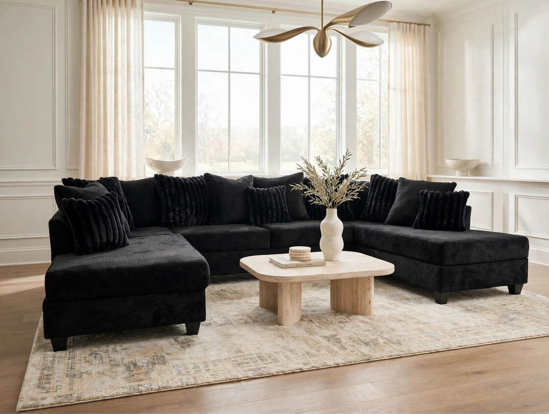 Monroe Black Double Chaise Sectional