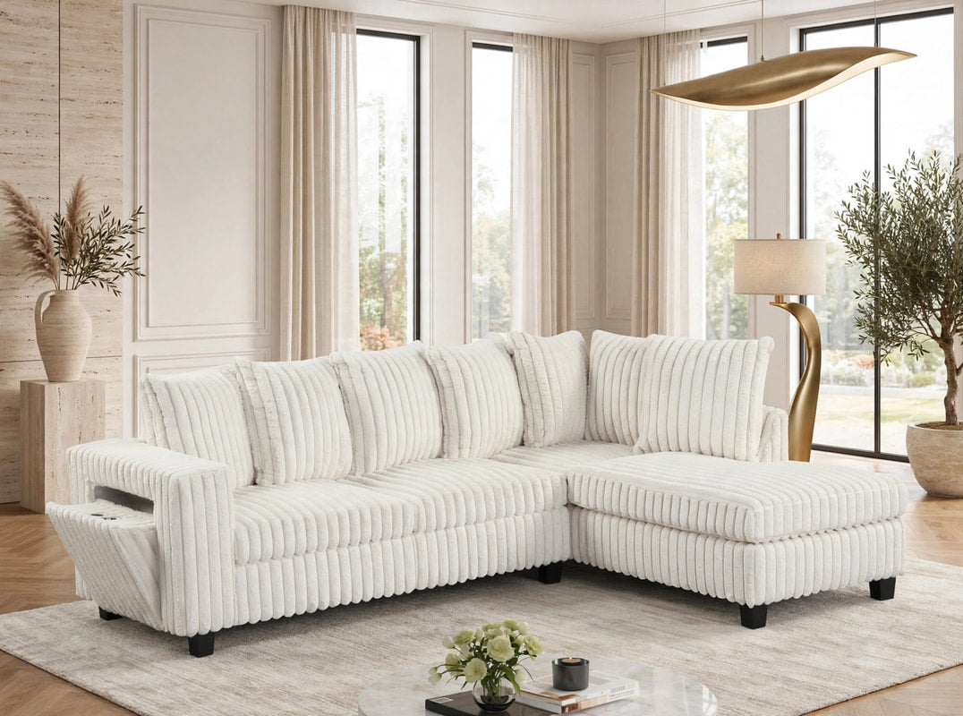 Marlow Sectional with Pull-Out Cupholder | Cream