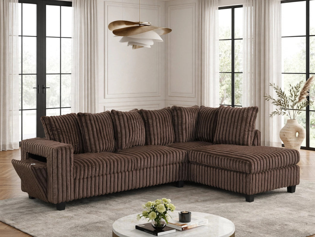 Marlow Sectional with Pull-Out Cupholder | Chocolate