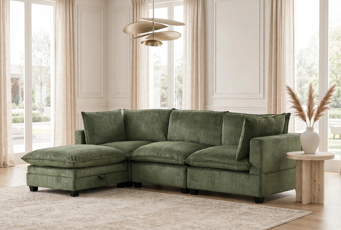 Alder Thin Corduroy Modular Sectional | Olive Green