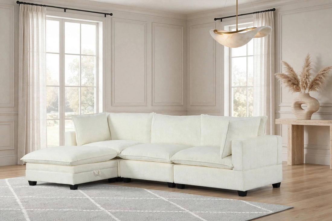 Alder Thin Corduroy Modular Sectional | Ivory