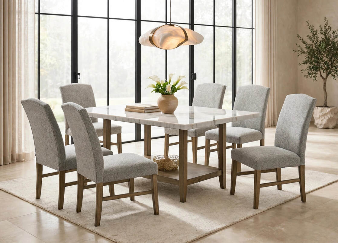 Lola  7-Piece Genuine Marble Dining Set