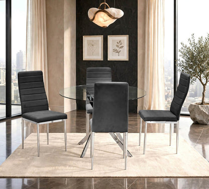 Nova 5-Piece Round Glass Dining Set | Black & Chrome