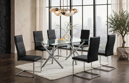 Axis 7-Piece Glass Dining Set | Black & Chrome