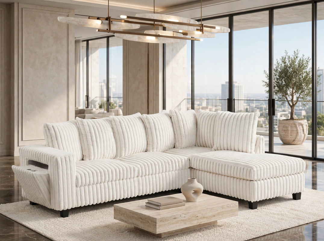 Marlow Sectional with Pull-Out Cupholder | Cream