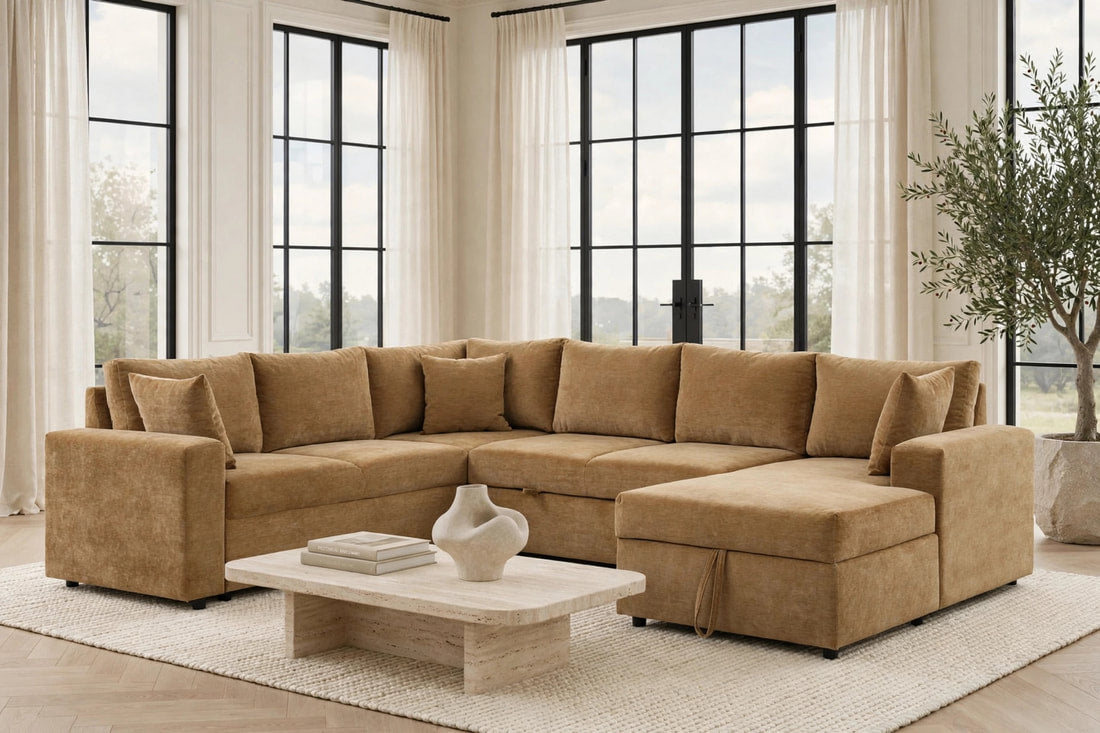 Forever2 Caramel Latte Sleeper Sectional with Storage Chaise