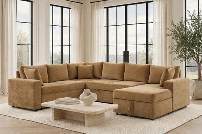 Forever2 Caramel Latte Sleeper Sectional with Storage Chaise
