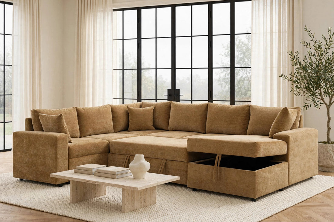Forever2 Caramel Latte Sleeper Sectional with Storage Chaise
