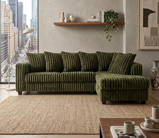Berlin Corduroy L-Shaped Sectional – Olive Green